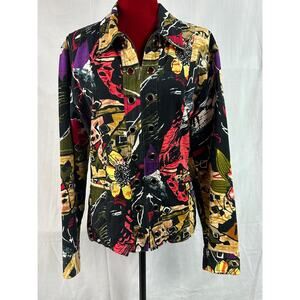 Wearable Art jacket women's size XL by Units cotton zipup colorful with grommets